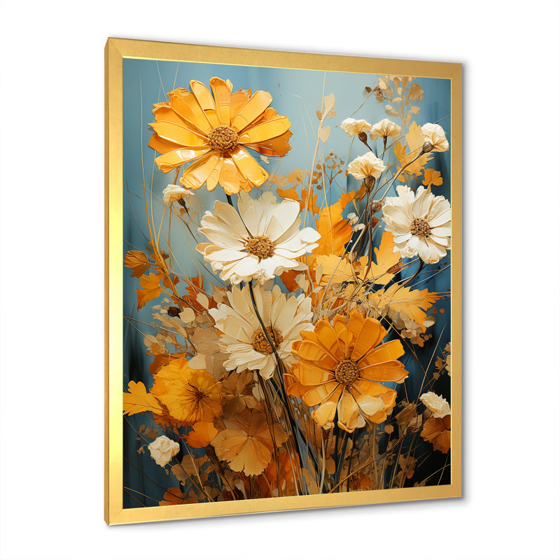Vintage Sunshine Sunflowers Canvas Print with Gold Frame