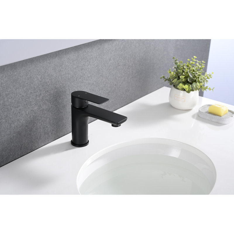 Robinet de lavabo noir mat, fonction de poignée simple, laiton, fixation de trou, look contemporain, valve en céramique, poignée de lavabo à régulation d'eau chaude et froide, fabrication en laiton robuste, chic, ajustement