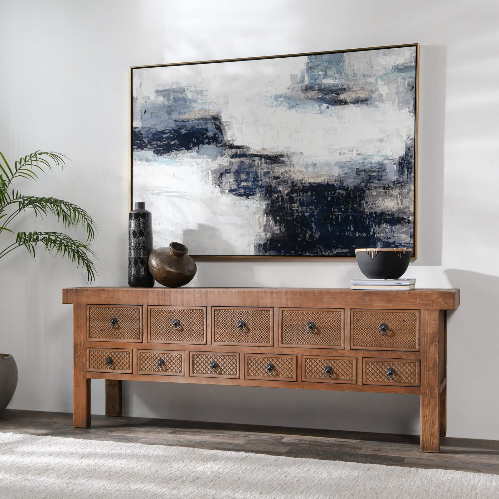Lahey 93'' Solid Wood Console Table, Mission Brown
