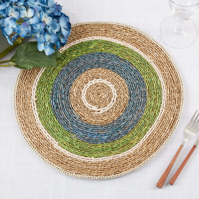 Multicolor Round Pandanus and Sea Grass Placemats, Set of 4