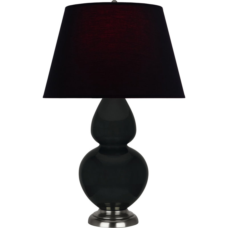 Lampe de table double gourde en céramique, Noir / Rouge, Obsidienne vernie / argent antique, Argent argent