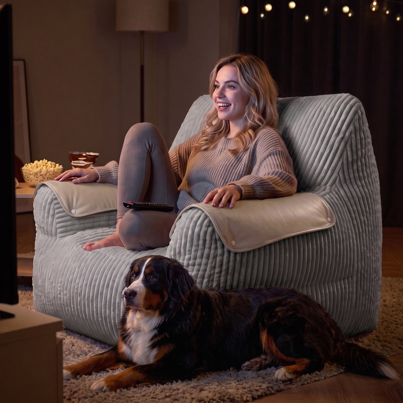 Fauteuil à billes en velours côtelé avec accoudoirs en similicuir, canapé-lit à une place pour le salon, la chambre à coucher, aucun assemblage requis