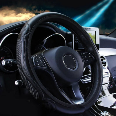 2Pcs Car Steering Wheel Cover Anti-Slip 15'' Universal Black Leather Car Accessories