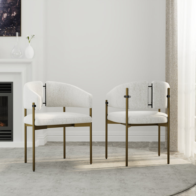 Chaises de salle à manger de luxe en velours avec accoudoirs, Tanné, Or brossé
