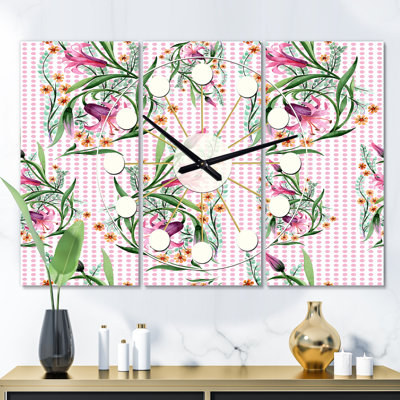 Très grande horloge murale florale en x Mid-Century