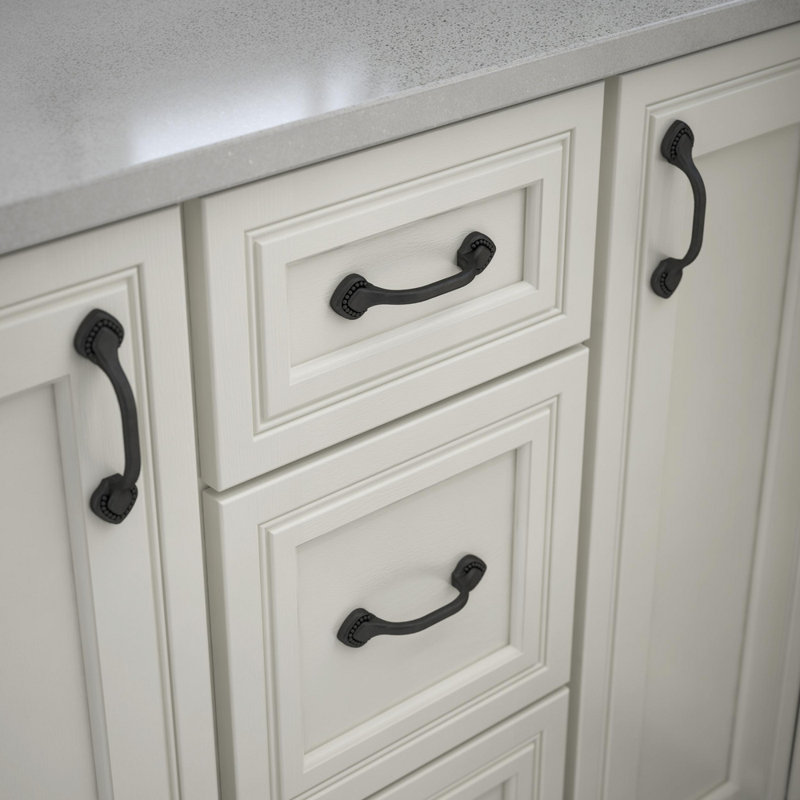 Decorative Double Beaded 3" Center to Center Arch Pull, Matte Black