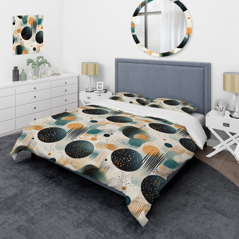 Ensemble de housse de couette à motif géométrique jaune et vert II, Housse de couette pour grand lit et 2 taies décor