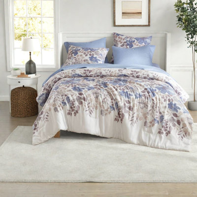 Soft Blue Bedding Sets, Polyester Comforter With Floral Design, Queen Size For Home
