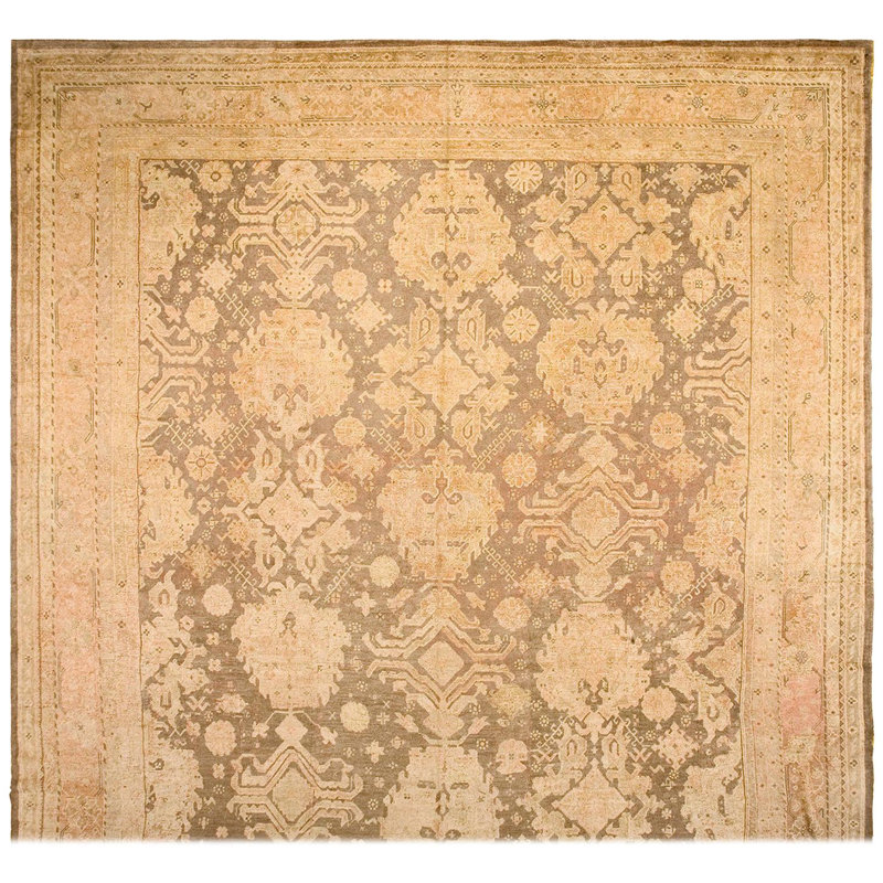 1910 Gray Brown Pink Allover Antique Turkish Oushak Carpet 16' x 21'6" Wool Rug