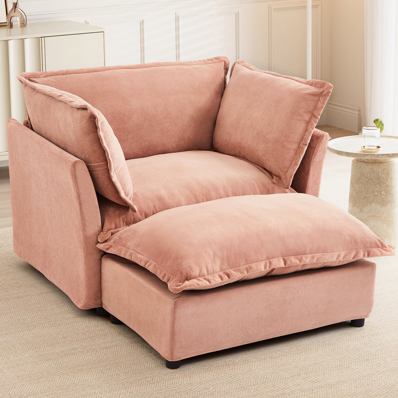 Chenille rembourrée rose avec siège mobile de 39,8 po, coussins latéraux confortables, convient aux coussins de confort de salon, aux petites pièces