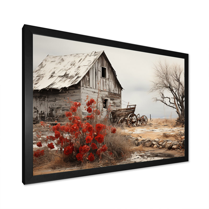 Red Farmhouse Rustic Elegance I - Print, 34" H x 44" W, Black, Single Picture Framed