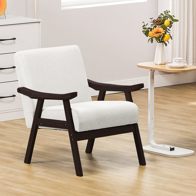 Modern Accent Chair, Upholstered Mid Century Lounge Chair With Curved Solid Wood Armrests, Single Sofa Reading Chair Suitable For Living Room, Bedroom