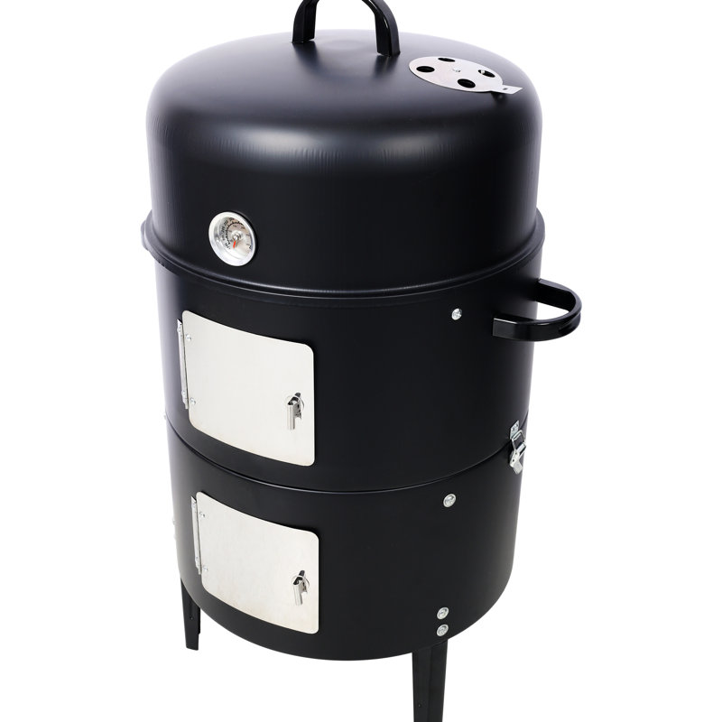 Barbecue en acier de 17 pouces avec grilles de cuisson spacieuses et portes d'accès pratiques pour le plaisir en plein air