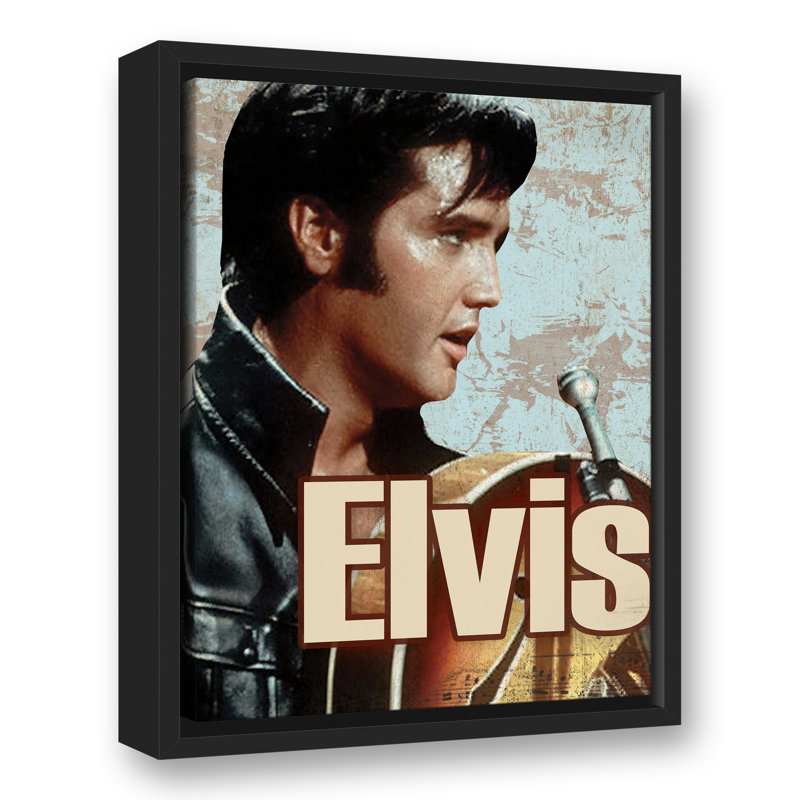 Elvis sur toile, H 17,75 po x l 13,75 po x P 1,75 po, Cadre flottant noir