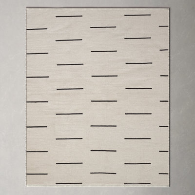 Malmo Geometric Hand-Woven Ivory/Black Indoor / Outdoor Area Rug