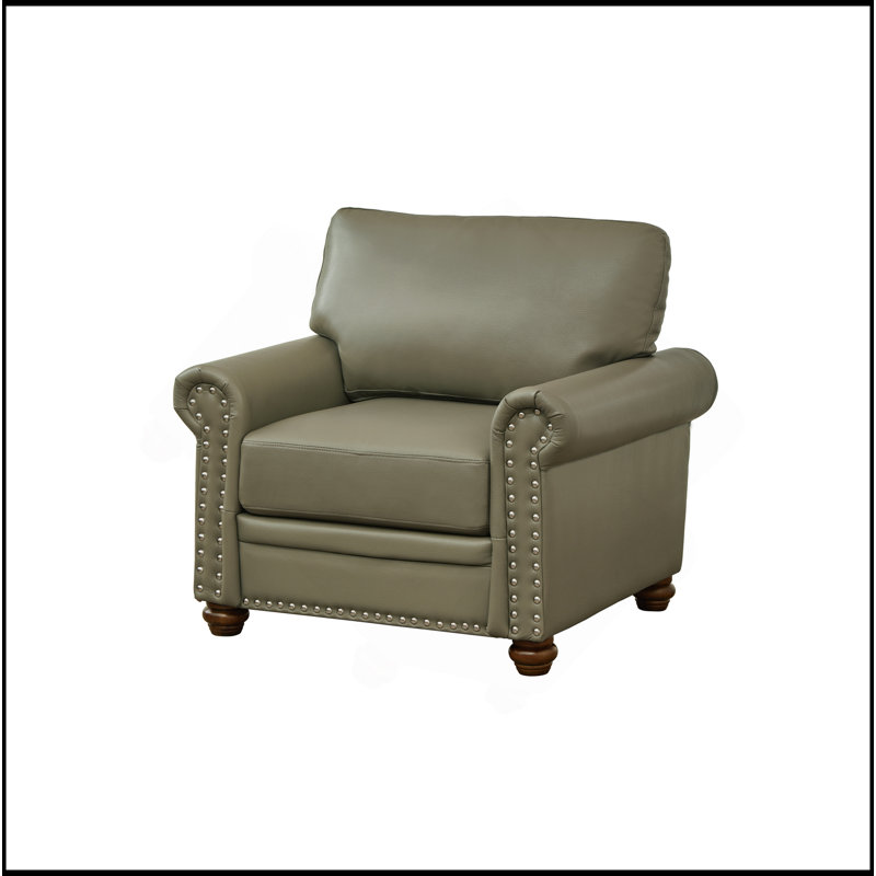 Living Room Sofa Single Seat Chair With Wood Leg Taupe Faux Leather, Gray