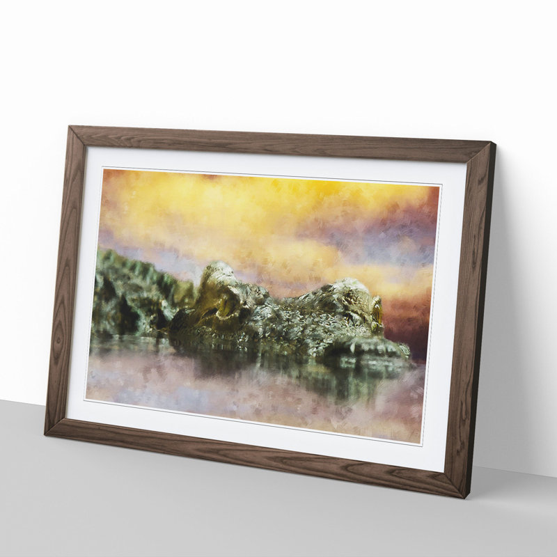 Crocodile - Picture Frame Painting, Walnut Framed, 36cm H x 48cm W x 2cm D