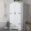 Grande armoire de rangement pour salle de bain, armoire avec deux portes et un tiroir, tablette réglable, panneau de fibres à densité moyenne, blanc