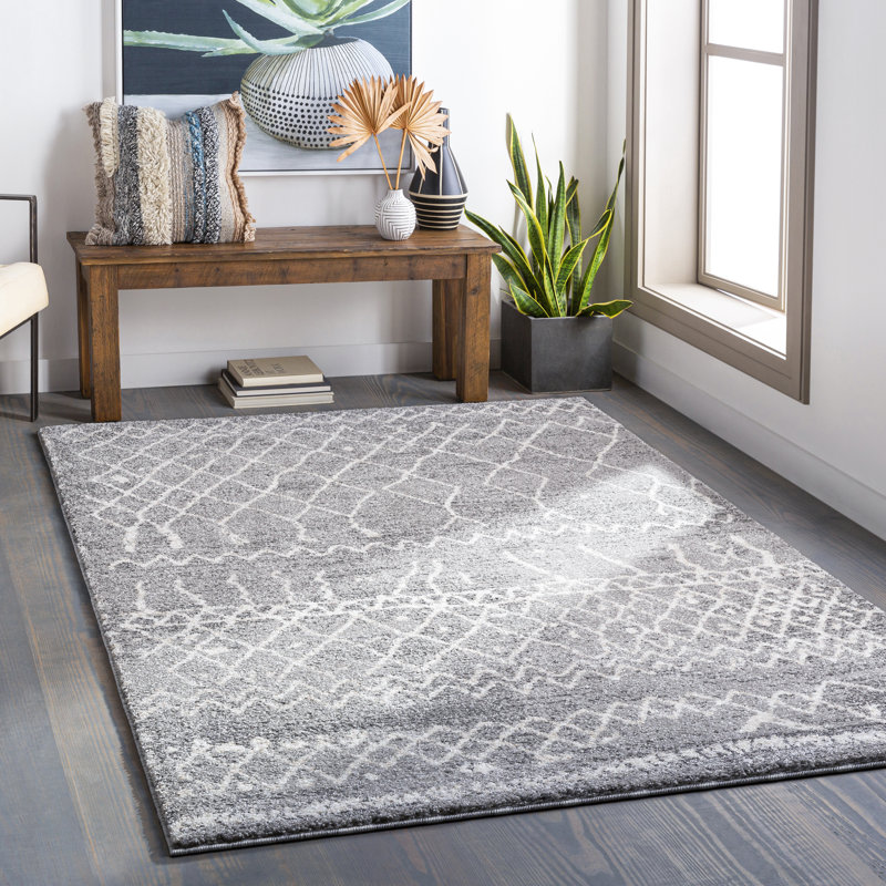 Tapis gris/zone blanche sud-ouest Arlo, Rectangle 5 pi 3 po x 7 pi 3 po