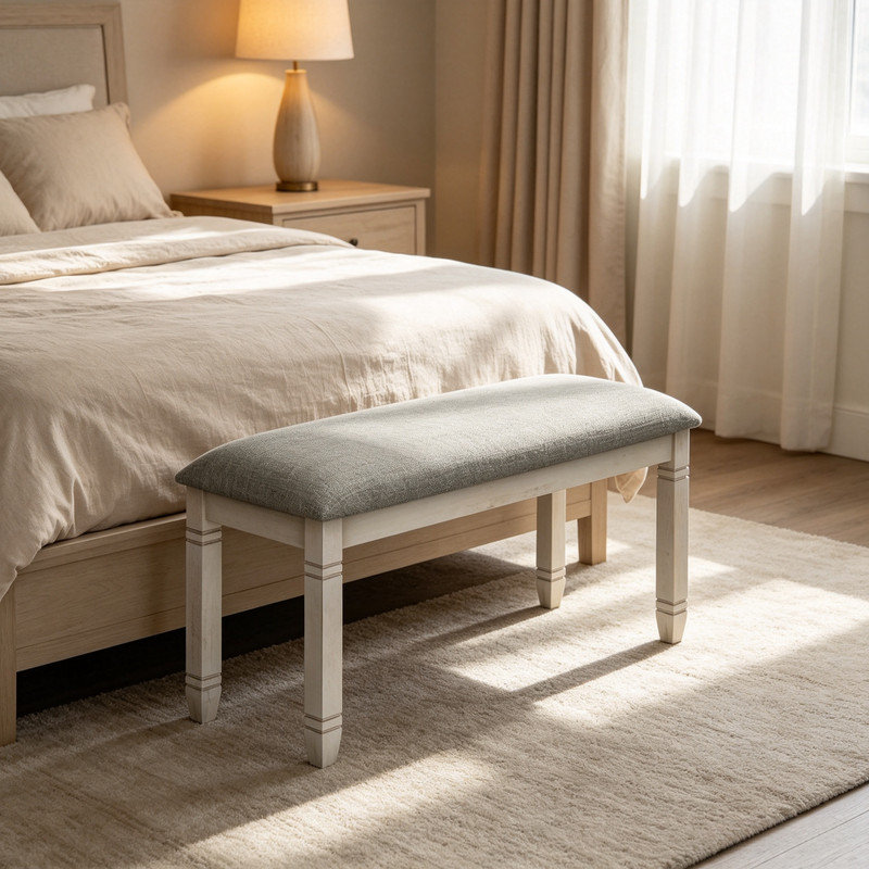 Banc transitionnel rectangulaire rembourré, banc de siège rembourré en mousse grise de 41 pouces, banc d'appoint robuste à pieds en bois massif, banc de salle à manger polyvalent pour salle à manger avec capacité de poids de 300 lb
