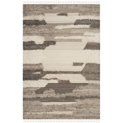 Tapis abstrait en laine / coton noué à la main Bakerhill ivoire / gris