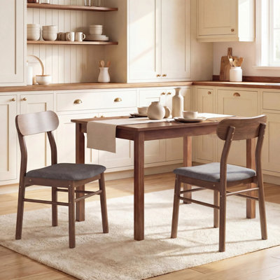 Ensemble de 2 chaises de salle à manger rembourrées grises, chaises de cuisine sans dossier à lattes pour le salon de la salle à manger