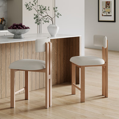  Élégants tabourets de comptoir ronds avec assise rembourrée et structure en métal, ensemble naturel de 2