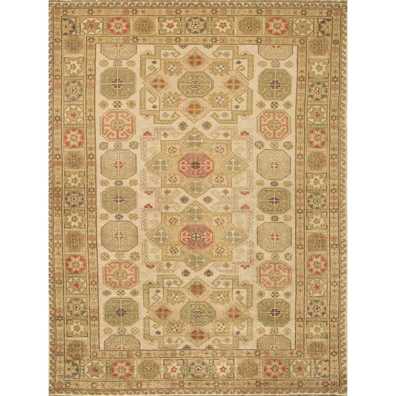 Wool Oriental Area Rug in Beige/Brown/Red, Rectangle 8' x 10'