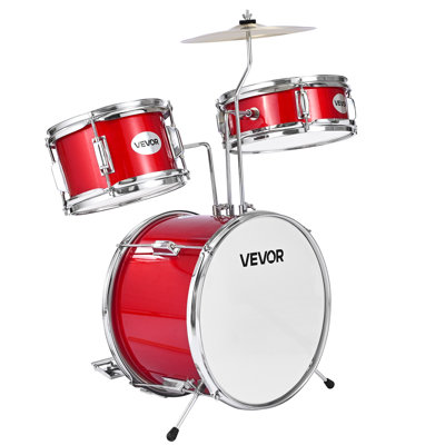Ensemble de batterie pour enfants, ensembles de batterie junior 14 pièces, ensemble de batterie pour débutant avec trône réglable, cymbale et deux paires de baguettes, ensemble d'instruments de batterie pour enfants 6 à 13 ans (rouge)