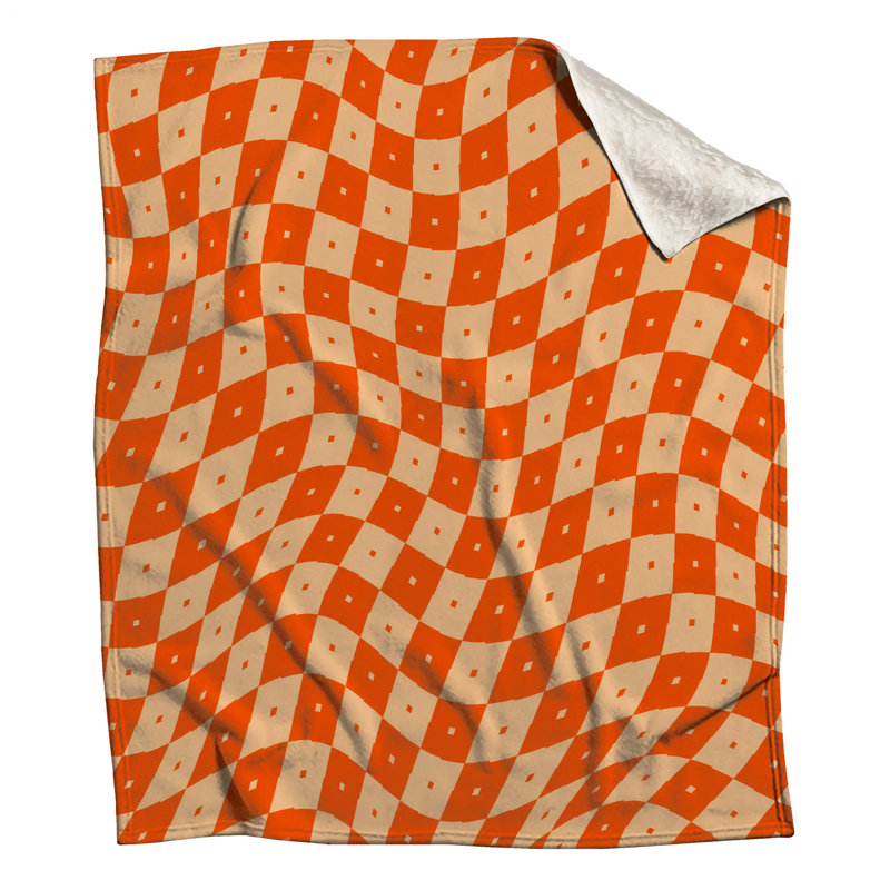 Orange Beige Checkered Blankets, 50in W x 60in H