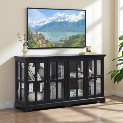 LED Curio Display Cabinet Antique Display Cabinet With Glass Doors Adjustable Shelves For Collectibles Four Door Design Vintage Showcase For Home