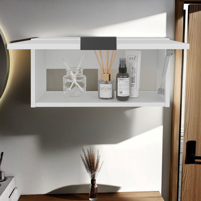 Armoire murale escamotable, conception compacte, tablette simple, style moderne, blanc