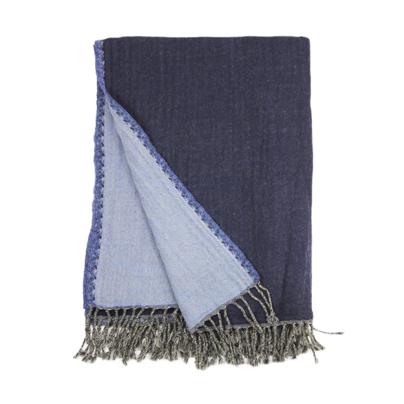 Cosette Merino Reversible Wool Throw, Navy/Blue