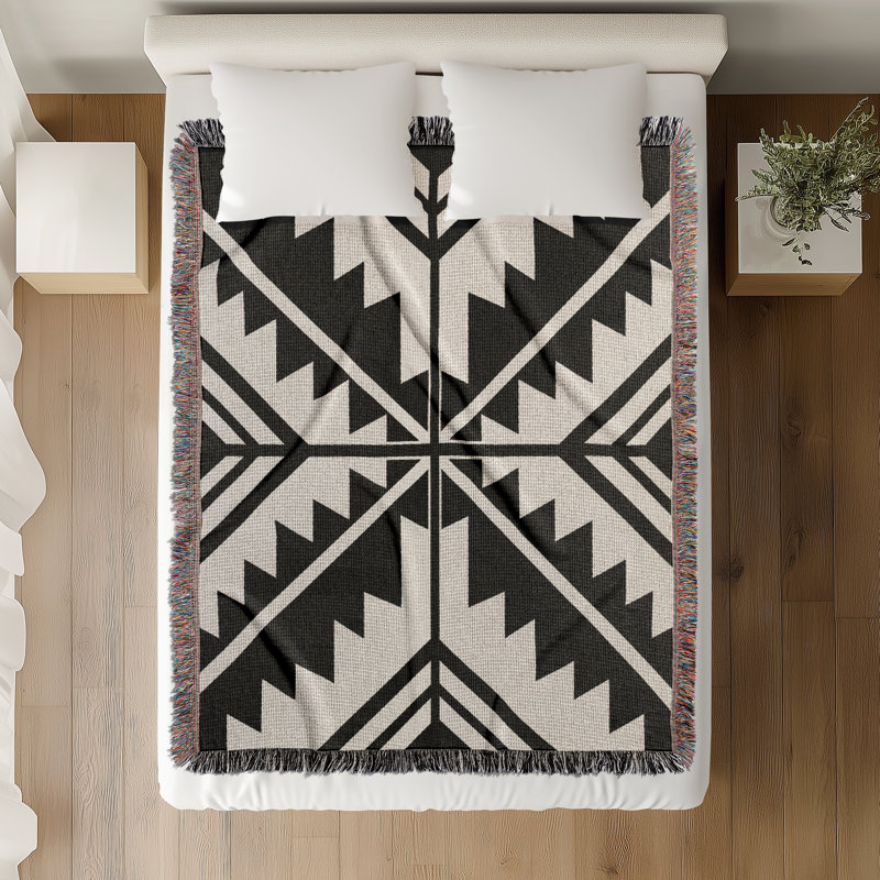 Jeté en mélange de coton Tala South Western, Noir/Blanc cassé, L 70 po x l 50 po