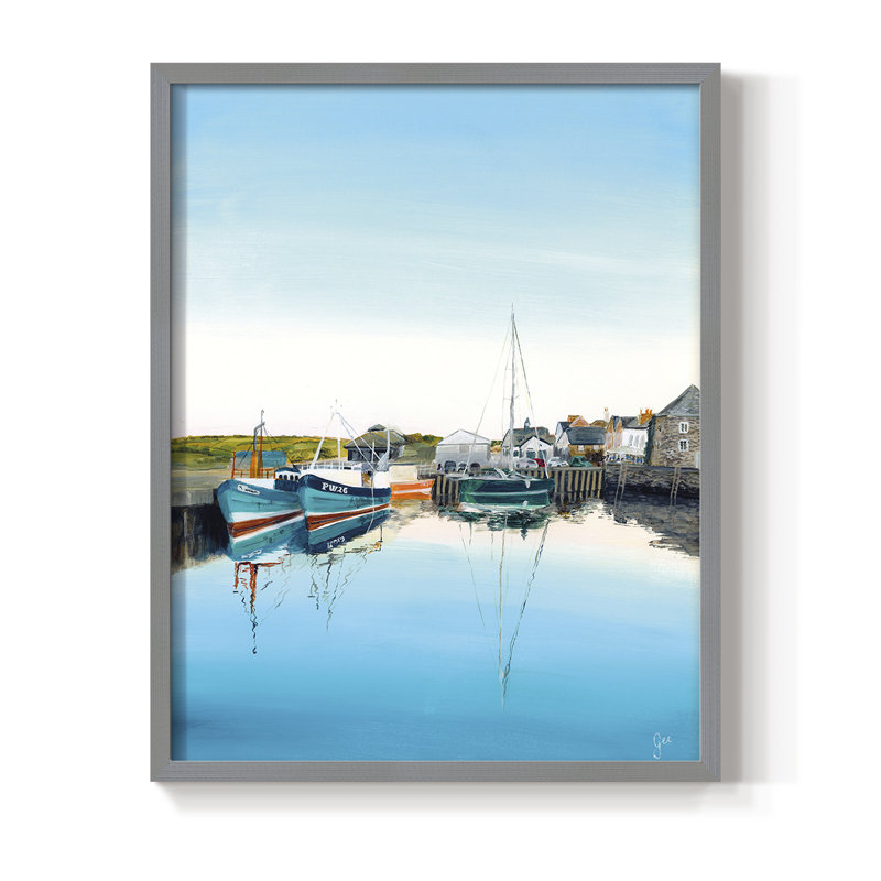 Impression encadrée Padstow Harbor - bois massif, Gris, H 10 po x l 8 po