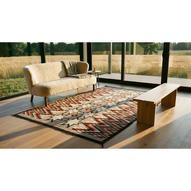 Wool Small Scatter Size Rectangle American Navajo Gray Flat Weave Antique 1920s Rug