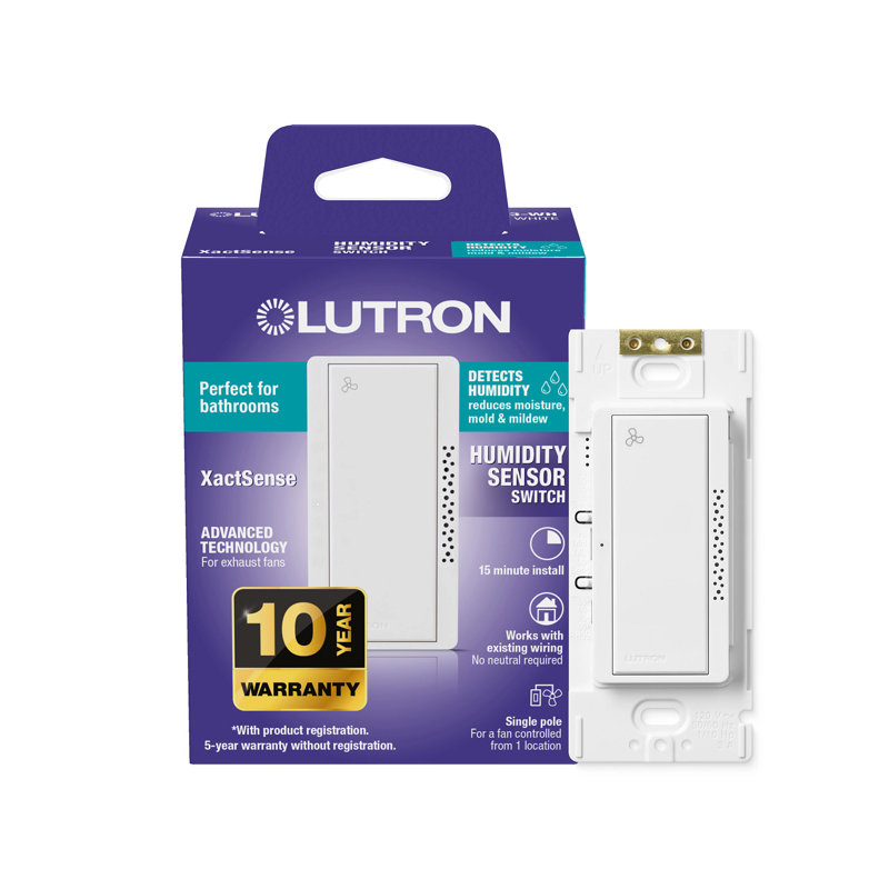 Lutron XactSense Humidity Sensor 3 Amp Single Pole Bathroom Exhaust Smart-Enabled Switch Watthite 1 Pack