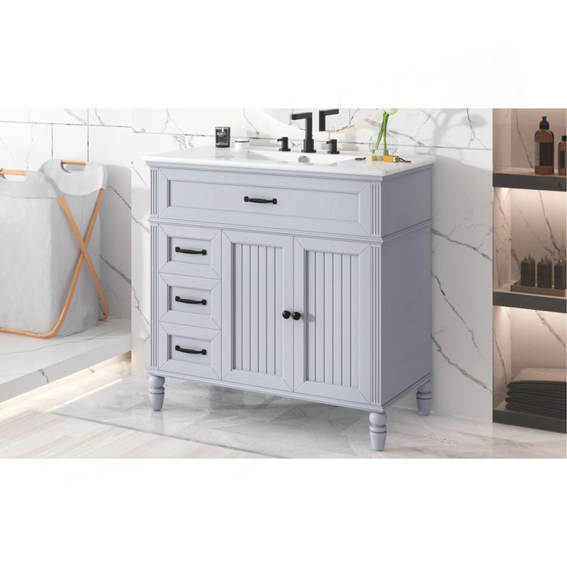 Meuble-lavabo élégant avec lavabo offrant beaucoup de rangement et des matériaux de haute qualité pour un espace de salle de bain fonctionnel et élégant.