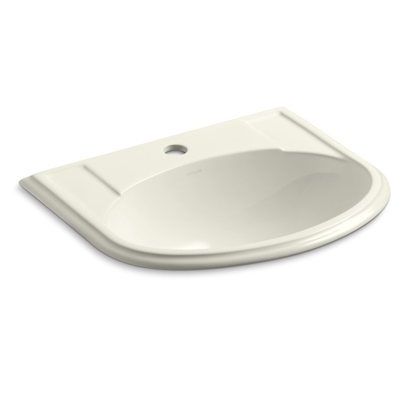 Lavabo de salle de bain encastré en forme de u avec trop-plein en céramique Devonshire, Biscuit