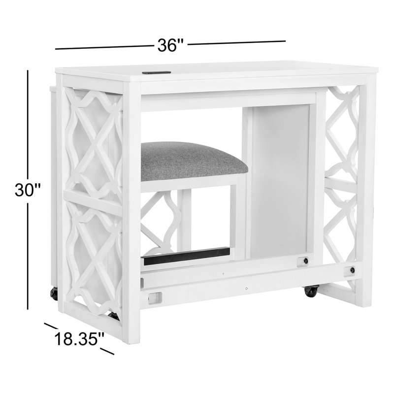 Eugene Emma 36" Nesting Rolling Desk with Upholstered Stool