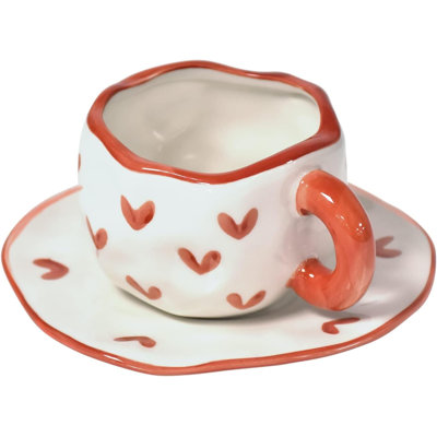 Irregular ceramic cup with dish