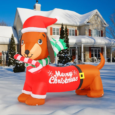 Chien teckel gonflable de Noël 5 pi avec lumière DEL intégrée GOOSH