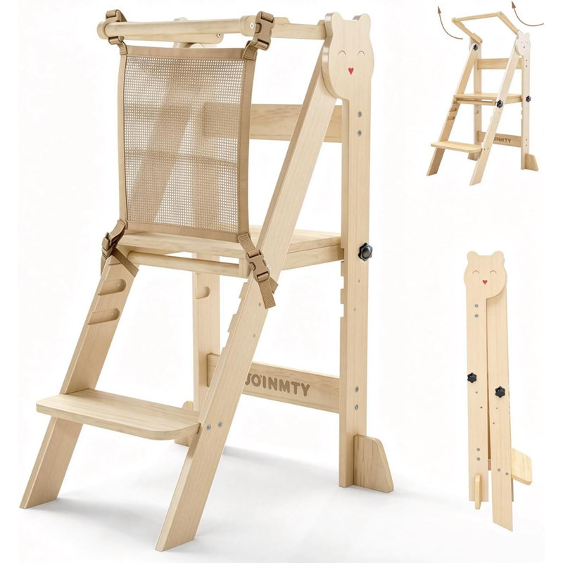 Tabouret de cuisine pliable pour tout-petit avec 3 hauteurs réglables et structure anti-basculement, Noir