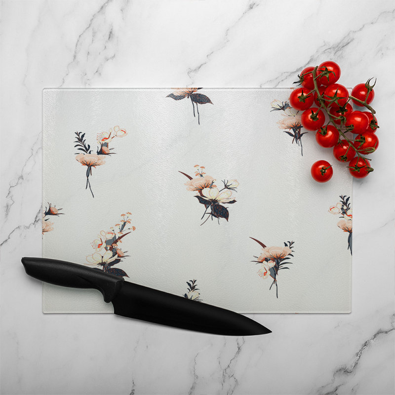 Flower Bunches Glass Chopping Board, 28cm L x 20cm W