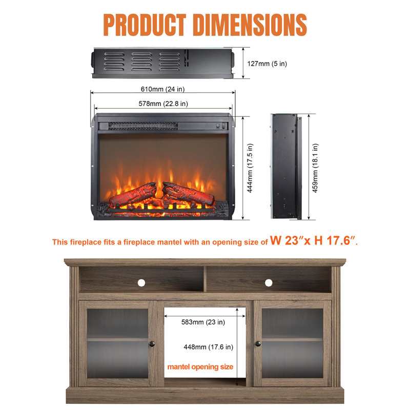 23 Inch Electric Fireplace Insert Heater - With Log Set and Realistic Flame Overheating Protection Without Control