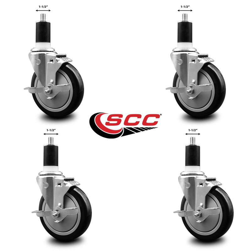 Ensemble de roulettes extensibles en poly pivotant 1-1 / 2 pouces avec frein SCC