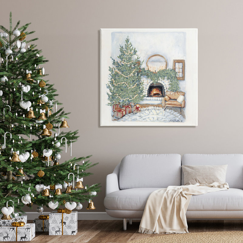 Foyer de Noël douillet, art texturé à la giclée noire encadrée par Sara Baker, H 36 po x l 36 po x P 1,5 po, Toile tendue