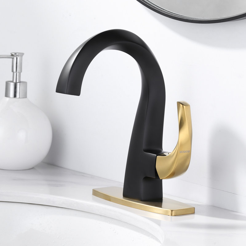 Single-Hole Single-handle Bathroom Faucet with Drain Assembly, Matte Black/Gold