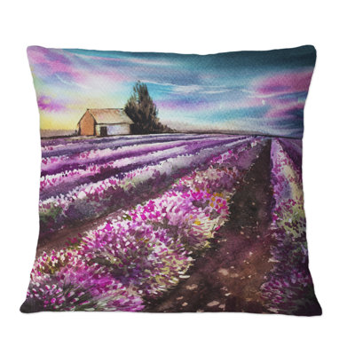 Morning Sun Over The Lavender Field - Country Printed Throw Pillow