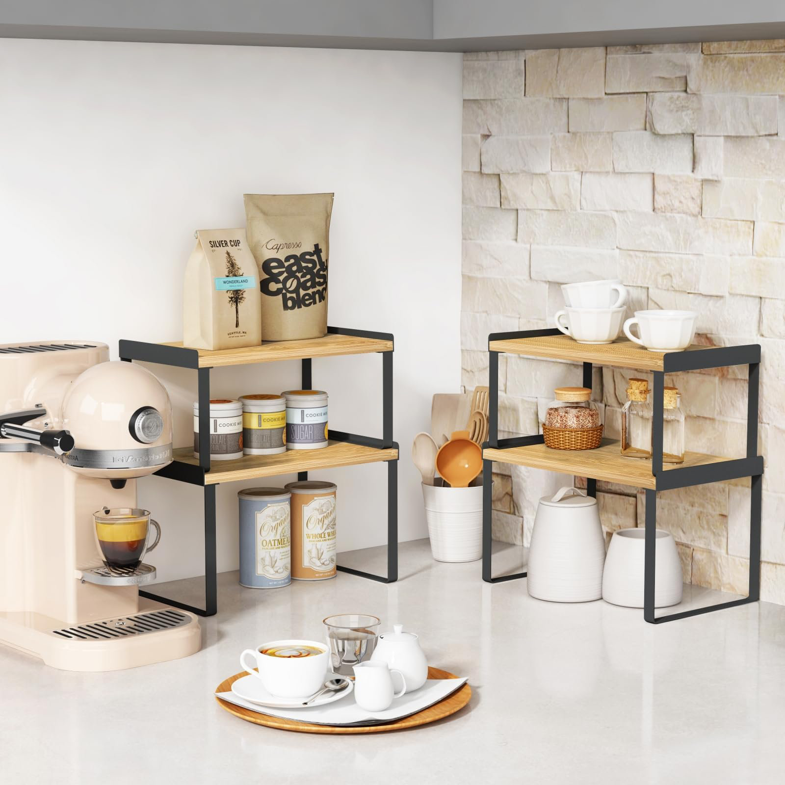 17 Stories 4-Piece Kitchen Cabinet Organizers, Expandable Counter Racks ...